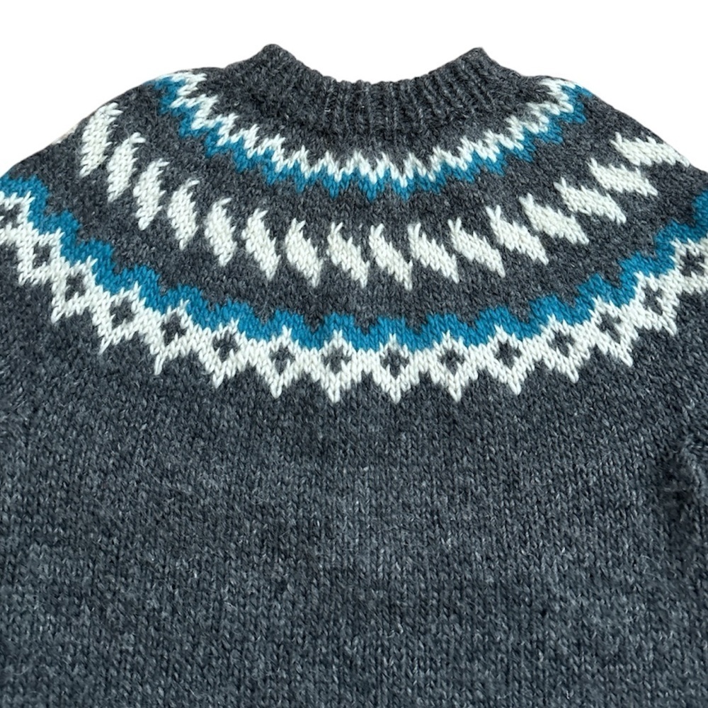 Handmade Icelandic/Lopapeysa Style Wool Sweater (Large) Grey Teal Chunky Knit - Picture 7 of 9